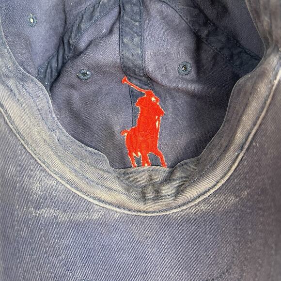 Vtg Polo Ralph Lauren Hat Big Pony Number 3 Adjustable Strapback Cap Navy Red - Picture 9 of 11